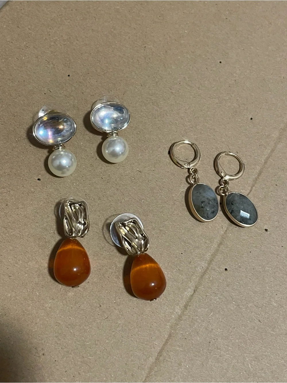 Free People Gold-Tone & Real Stone Beaded Multi-Style Earring Bundle Set